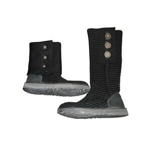 UGG 5819 Black Classic Cardy Knit Boots Women’s Size 7 shearling slouchy